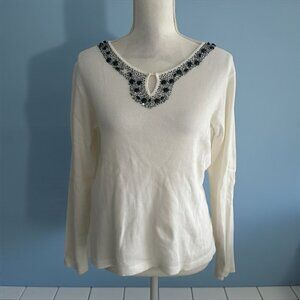 QUACKER FACTORY White Beaded Long Sleeve Top Size S